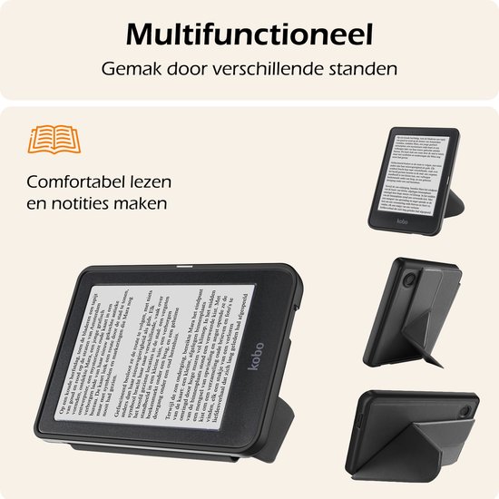 Hoesje Geschikt voor Kobo Clara BW Hoes Book Case Trifold - Hoes Geschikt voor Kobo Clara BW Hoesje Book Cover Met Screenprotector - Zwart van Hoesje  — afbeelding 3