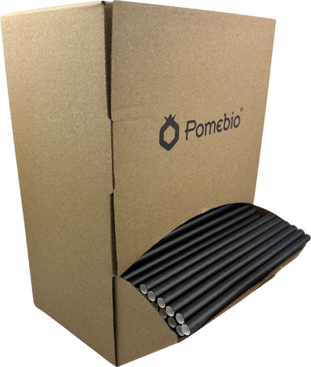 Pomebio Papieren Rietjes Zwart 8x195 mm Dispenserbox à 500 stuks