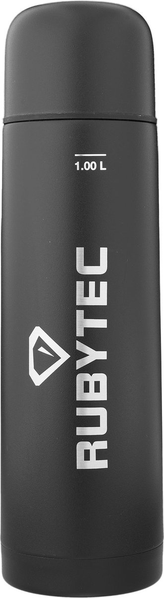 Rubytec Shira Vacuüm Drinkfles - 1 liter - Thermosbeker - RVS Waterfles - Handige Schroefdop en Drinkbeker - Vacuüm Behoudende Getter - Urenlang Koud of Warm Drinken - Lekvrij - BPA-vrij - Zwart