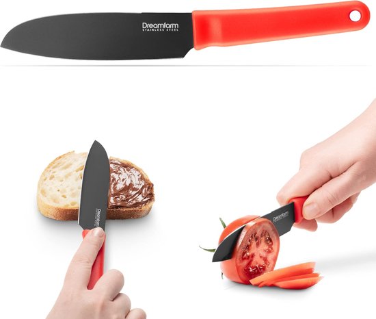 Dreamfarm Kneed - Coltello Da Taglio Con Paletta E Taglierina Integrata - Design Innovativo In Plastica Rossa