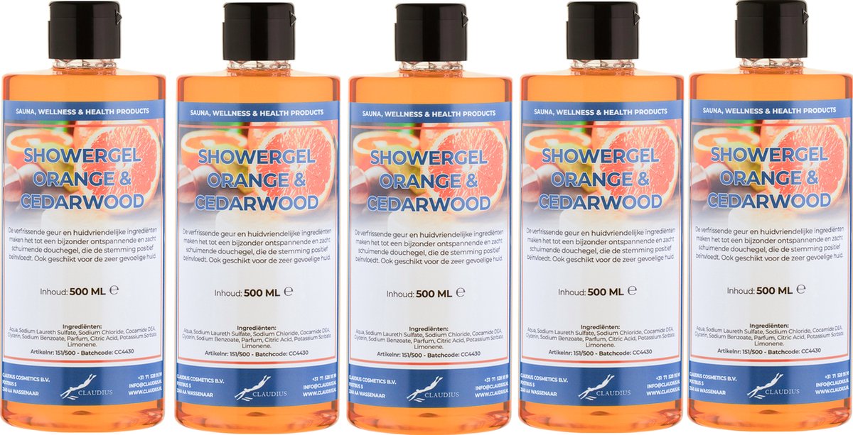 Goedkoopste Douchegel Sweet Orange & Cedarwood 500 ml - met klepdop - set van 5 stuks - Showergel