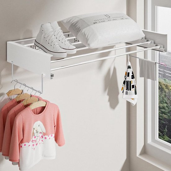 Séchoir Mural Pliable Avec Crochets Pour Intérieur Et