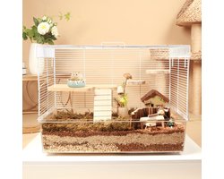 Hamsterkooi met accessoires, inclusief vrijloop, waterfles, voerbak en hamsterverstopspeeltje, grote hamsterkooi voor dwerg, syrer, degoes (24,4 L x 13,7 B x 16,9 H inch)