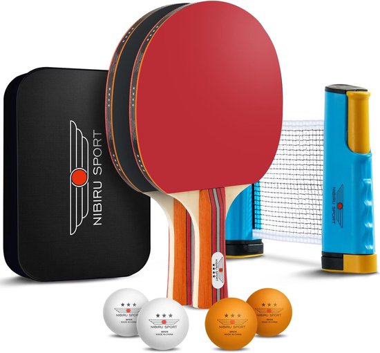 Foto: Tafeltennis set 2 tafeltennisbatjes 4 pingpongballen 1 tafeltennisnet uitschuifbaar incl opbergtas met rits