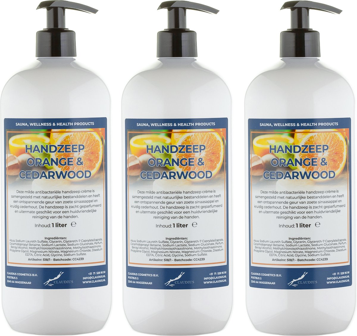 Goedkoopste Handzeep Sweet Orange & Cedarwood 1 liter - met gratis pomp - set van 3 stuks