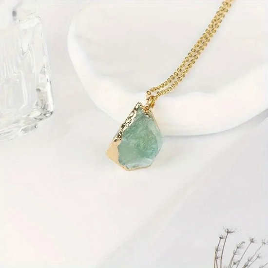 Collier de pierres précieuses fluorite - Agate naturelle - Avec pendentif - Vert