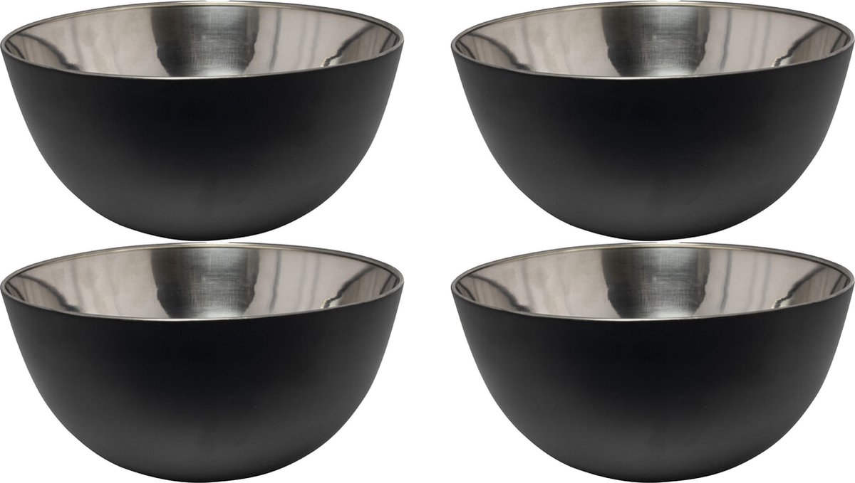 Svenska Living - 4x - Kommetjes/schaaltjes - mat zwart - RVS - D13 x 7 cm - serveerschalen
