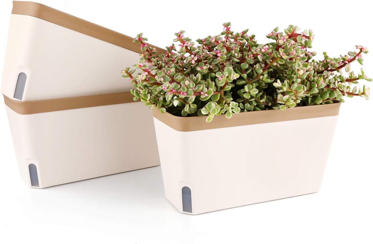 27cm Kunststof Plantenbak Oranje Set van 3 Rechthoekig Bloempot Bewateringssysteem Binnen Buiten Decoratie planter box