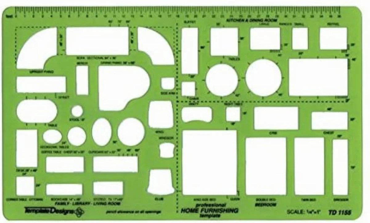House Furnishings Scale 1/4inch Sjabloon / Template # TD1155