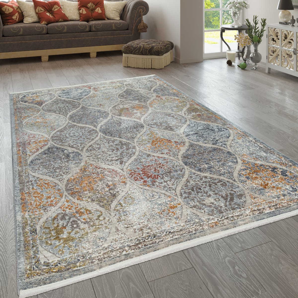 Paco Home Vloerkleed Woonkamer Vintagepatroon Oriëntaals Ornamenten Bloemenzee Groen/Blauw 120x170 cm