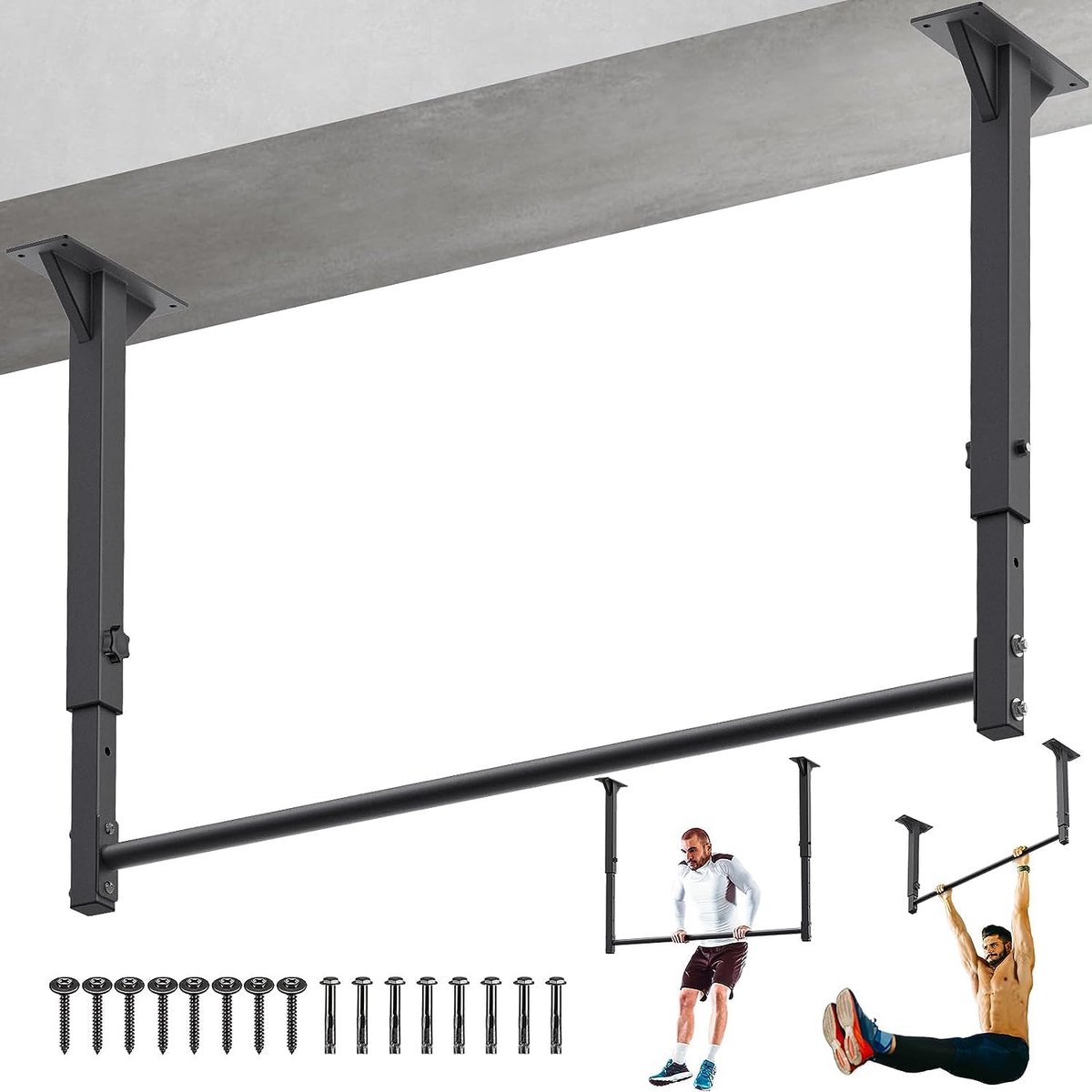 Plafondmontage Optrekstang SELEWARE Optrekstang Voor Aan De Muur, Optrekstang, Plafond, Pull-up Bar, Optrekstang Voor Plafondmontage, Verstelbare Klimoptrekstang, Wandmontage Met Multi-hoekgreep, Robuuste Stalen Constructie Optrekstang Plafond Montage