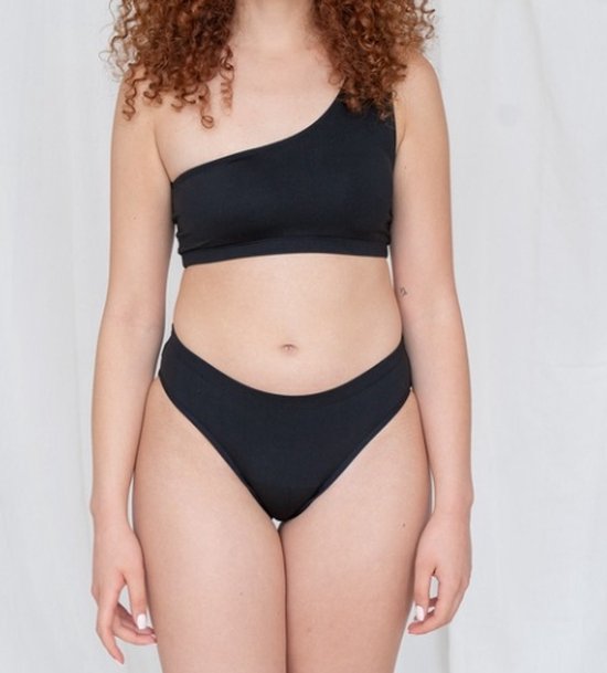 Bas de bikini menstruel taille mi-haute Lotties Period - Slip de bain S - Zwart - Maillot de bain menstruel - Lotties Period Underwear