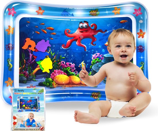 Foto: Tenify waterspeelmat watermat speelkleed opblaasbaar tummy time baby speelgoed 0 jaar kraamcadeau blauw