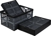 Online Europe, Grijze Vouwkratten 3 Stuks, Boodschappenkratten 50x35x26,5cm