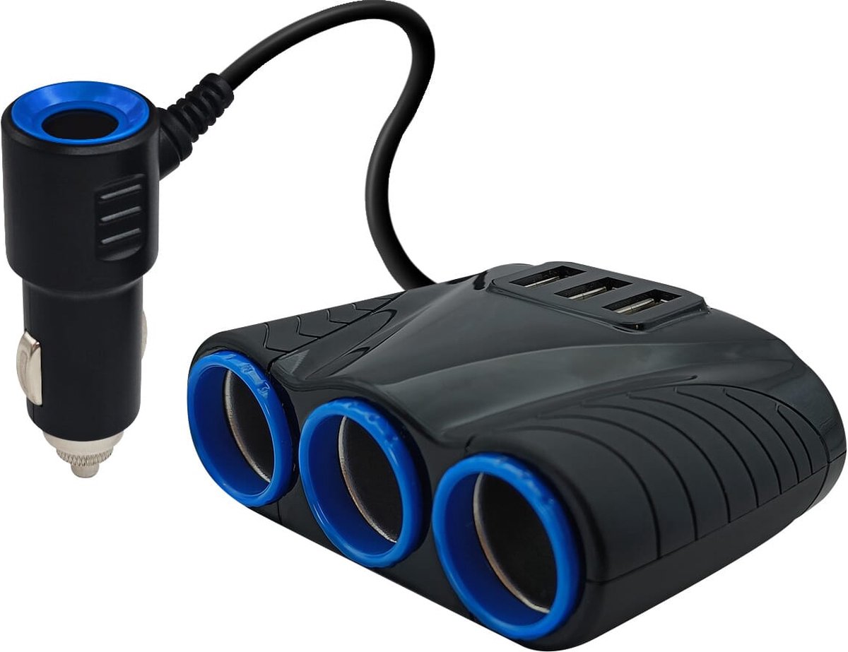 Goedkoopste Auto Sigarettenaansteker Splitter 12V/24V - 3x USB Ingang Auto 5V/3.1A - 3 Sigaretten Aansluitingen - SIG03USB - Autolader - auto accessoires - Zwart