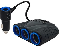 Auto Sigarettenaansteker Splitter 12V/24V - 3x USB Ingang Auto 5V/3.1A - 3 Sigaretten Aansluitingen - SIG03USB - Autolader - auto accessoires - Zwart