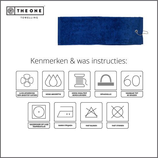 The One Towelling Golfhanddoeken - 40 x 50 cm- 2 Stuks - Sporthanddoek - Voordeelverpakking - Terry Velours - 100% Gekamd Katoen - Met metaal oog en karabijnhaak - Marineblauw van The One — afbeelding 2