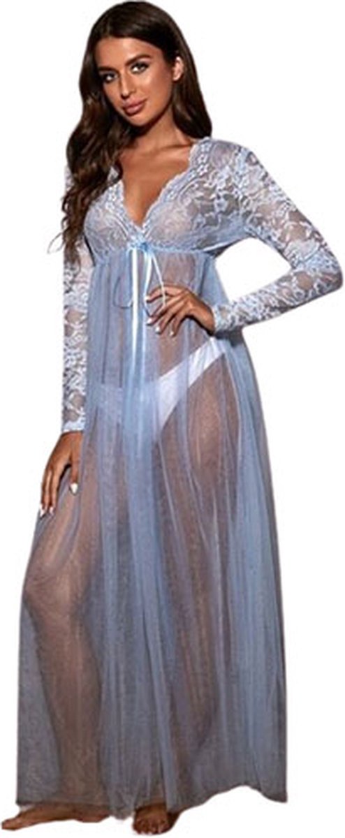 Goedkoopste Doorschijnende Jurk Sky Blue | Lingerie | Dames Kimono | Nachtkleding | Transparant | Erotisch getint | Sexy | Goede kwaliteit | Blauw