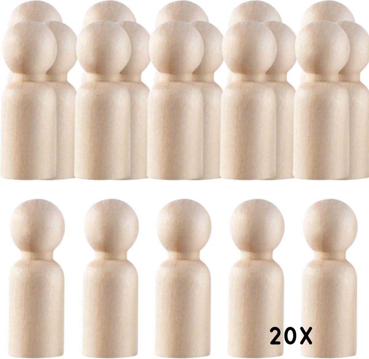 20 Blanco Houten Pionnen - 6.5 CM - Mannetjes/Poppetjes/Peg dolls - DIY