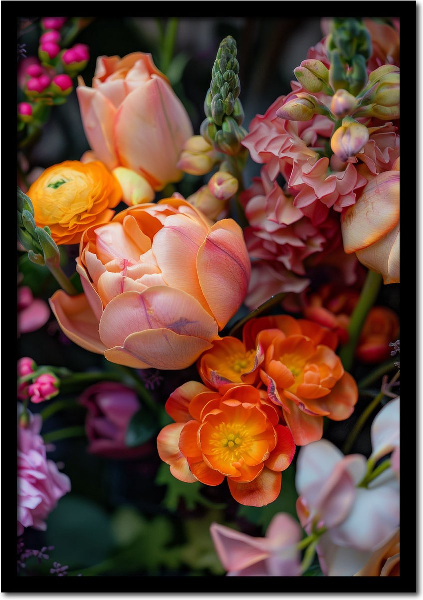 Plakkers Poster verschillende bloemen en kleuren - 70cm x 100cm - vintage - woonkamer - slaapkamer - bloemen posters - goedkoop - muurposter - natuur - wanddecoratie Full-colour