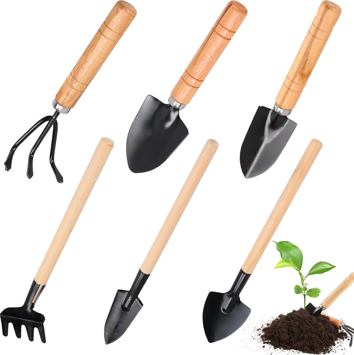 Mini-tuingereedschapsset 6 stuks mini-plant tuingereedschap tuinschep klein tuingereedschap set tuingereedschap mini-handvat handheld schop hark tuinset gereedschap voor bonsai