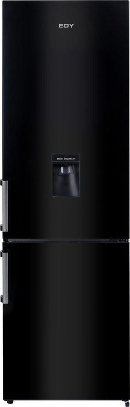Koel-vriescombinatie zwart 180 cm EDY EDHC8089, 269L koel, 71L vries, waterdispenser, energieklasse E, 5 jaar garantie