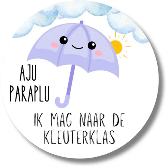 Stickers Aju Paraplu - Traktatiestickers - ik mag naar de kleuterklas - 20 stickers - rond - 4 cm - uitdelen - peuterspeelzaal