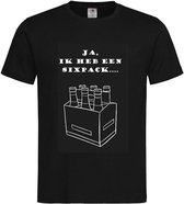 T-shirt unisexe Adultes texte drôle "Oui, j'ai un pack de six..." sur le devant | manche courte | Noir / blanc | taille L.