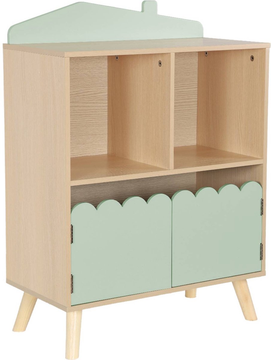 Estantería Infantil De Madera Con Ruedas Librería 2 Niveles Para Juguetes Multifuncional Organizador De Libros 52 X 46 X 625 Cm Verde Cfw329627