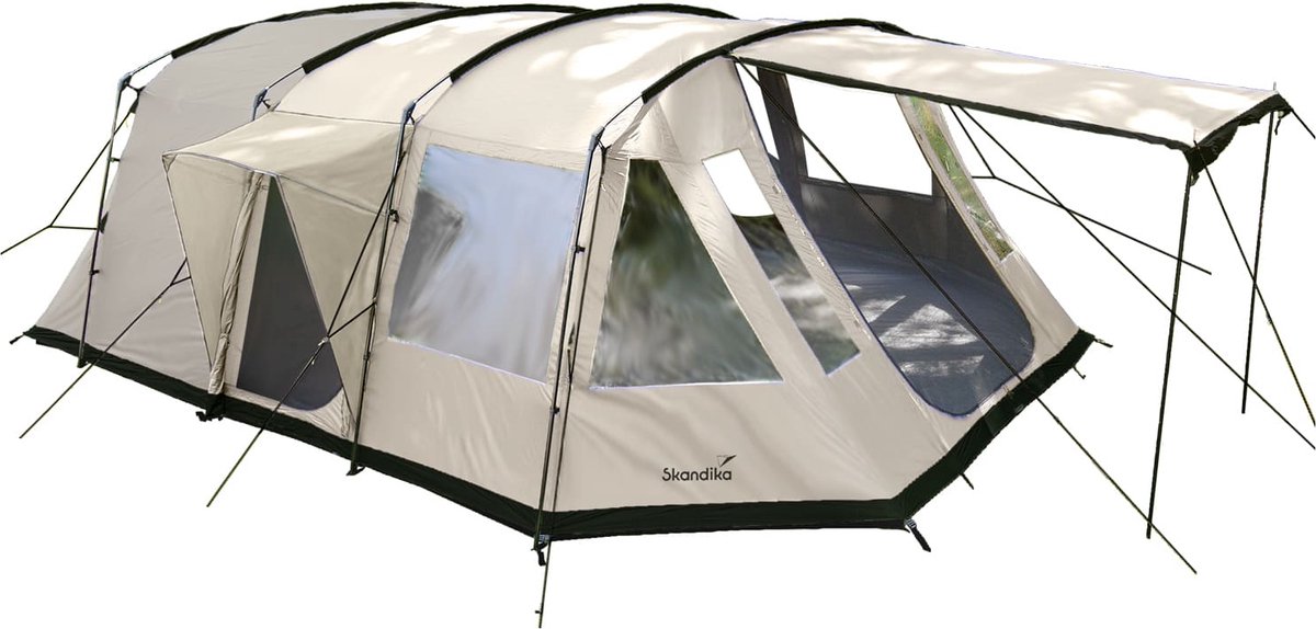 Skandika Nordland 4 Sleeper Tent – Tunneltenten – Tent 4 persoons – Ingenaaide tentvloer – Sleeper Technology (extra donkere slaapcabines) - Verduisterend - Muggengaas – 1-2 slaapcabines – 580x320x200 cm (LxBxH) – Outdoor, Camping - Kamperen – beige