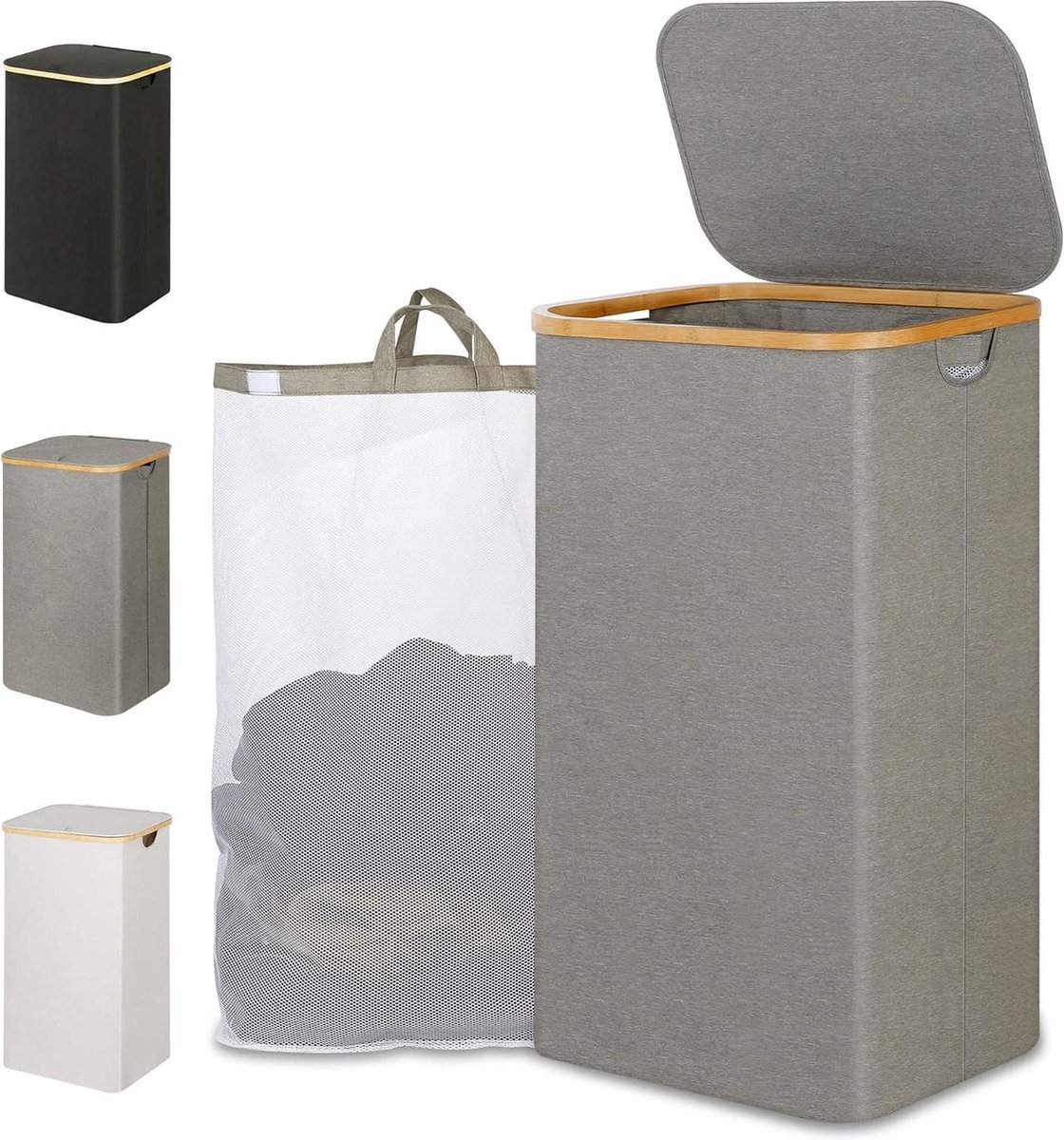 Goedkoopste Wasmand XL-Extra Grote 110 Liter - Hoge Wasmanden - Binnenzak - Vuile Kleding - Speelgoed - Handdoeken - Grijs wasmand
