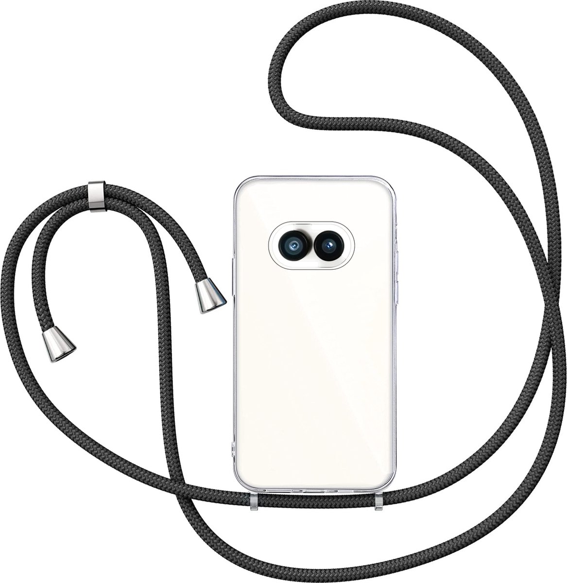 Hoesje met Koord geschikt voor Nothing Phone 2a / 2a Plus - Back Cover Siliconen Case Transparant Hoes Zwart