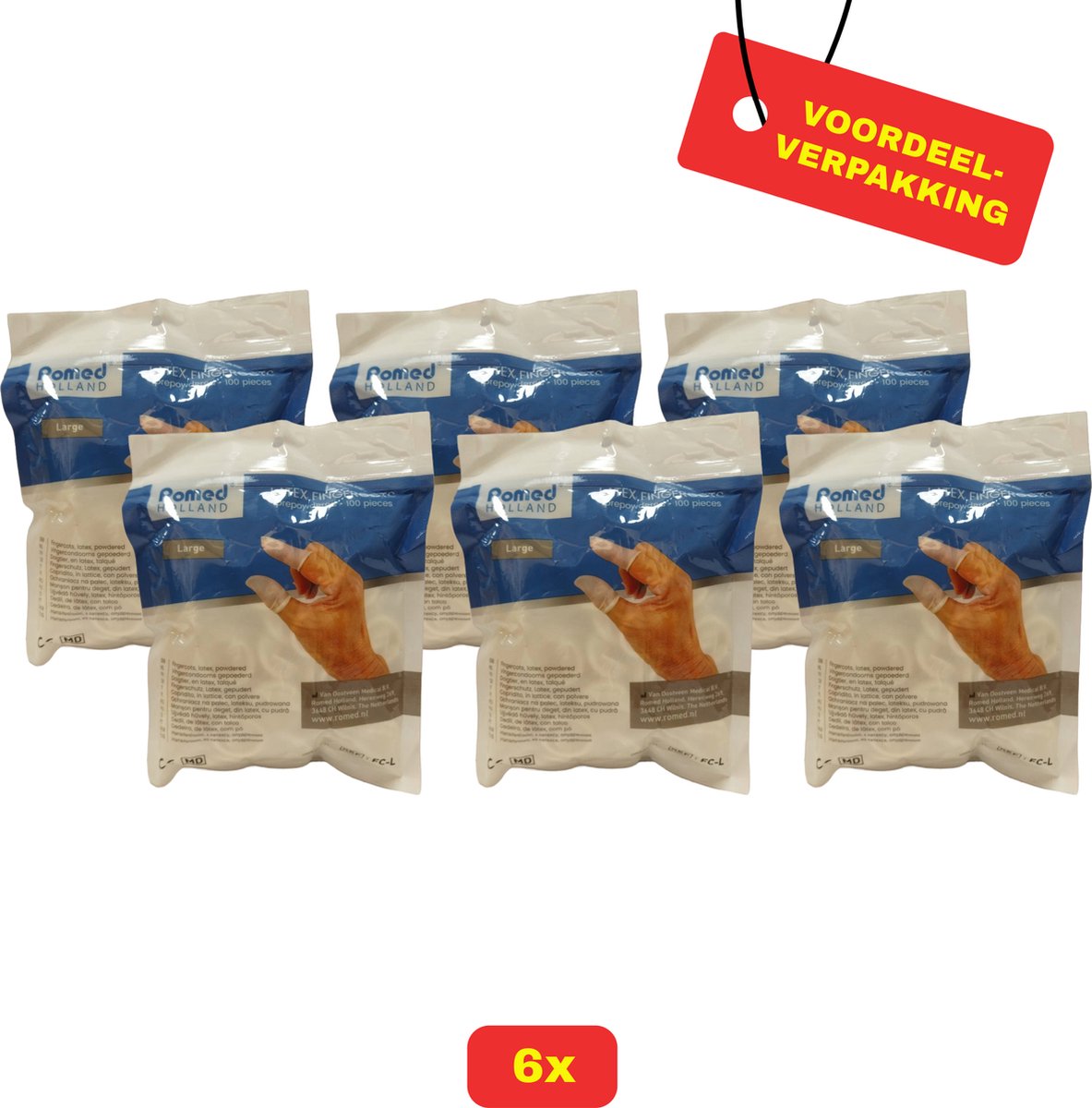 Goedkoopste 6 X Romed Vingercondooms Latex L - 6 x 100 stuks - Voordeelverpakking!