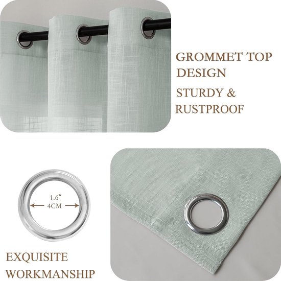 Melodieux Gordijnen zwart transparant linnen look gordijnen met ogen voor woonkamer slaapkamer set van 2 225x140cm
