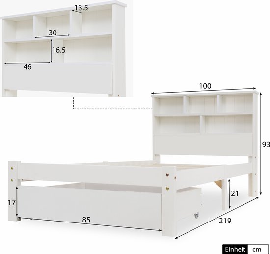 Sapgaks Kinderbed 90x200 cm, eenpersoonsbed met opbergruimte en bureau onder het bed (wit, 90 x 200 Sapgaks Kinderbed 90x200 cm, eenpersoonsbed met opbergruimte en bureau onder het bed (wit, 90 x 200