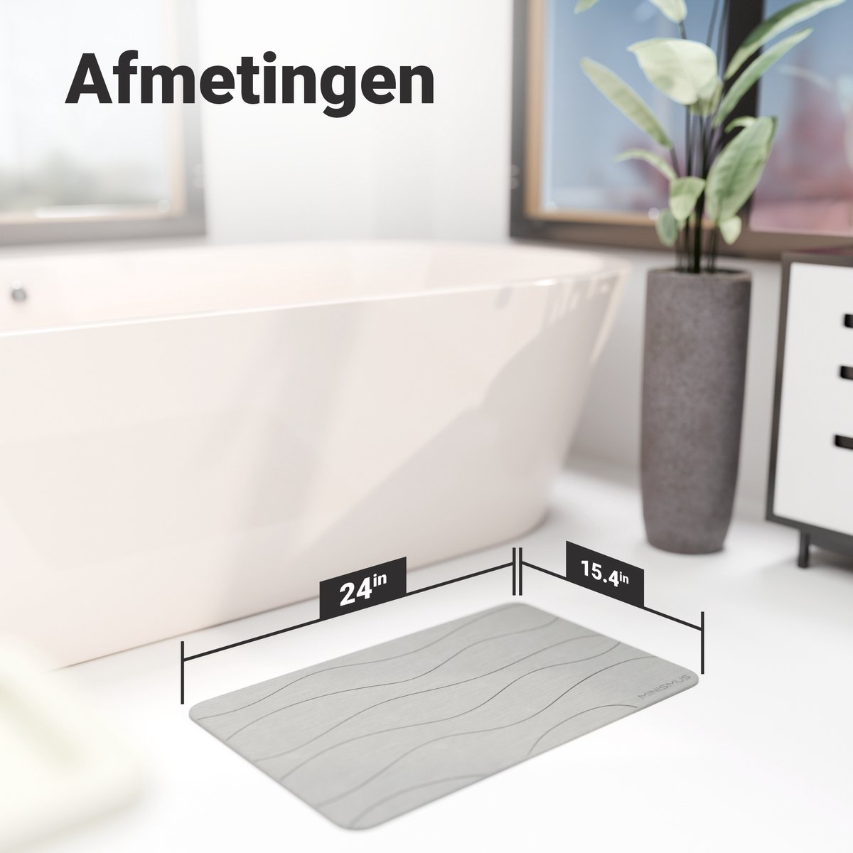 Diatomeeënaarde Douchemat Set 2 Stuks - Sneldrogend, Antislip, 60x40 Cm, Grijs Pijlontwerp