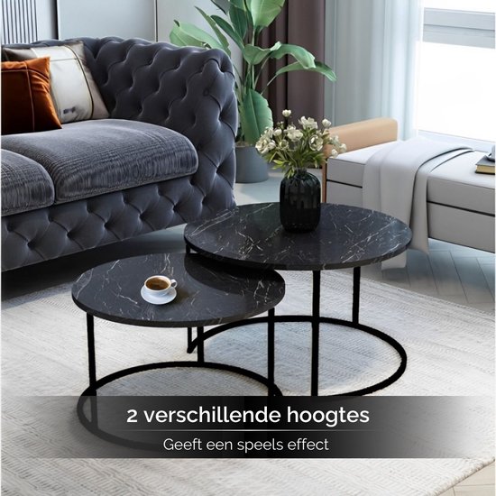 Luminarix Set van 2 salontafels, ronde en ovale bijzettafel met