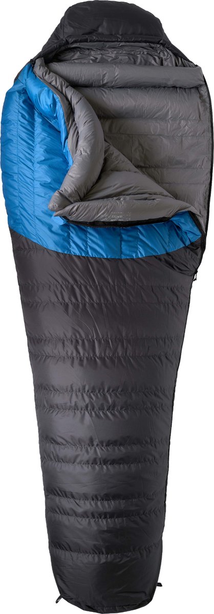 LOWLAND OUTDOOR® Donzen slaapzak - Glacier Expedition - 1690 gr - 230 x 80 cm -20°C - Blue - Rits links