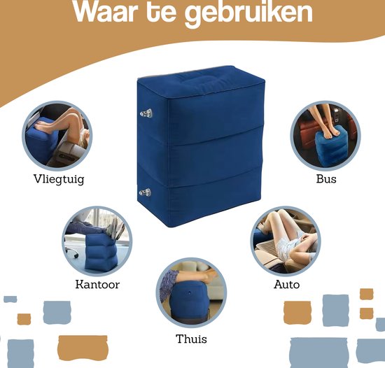 DIVERZA Vliegtuigbedje - Reiskussen - Opblaasbaar - Voetensteun - Voor in het vliegtuig - Trein - Auto - Donker Blauw - Inclusief opbergzak van DIVERZA — afbeelding 2