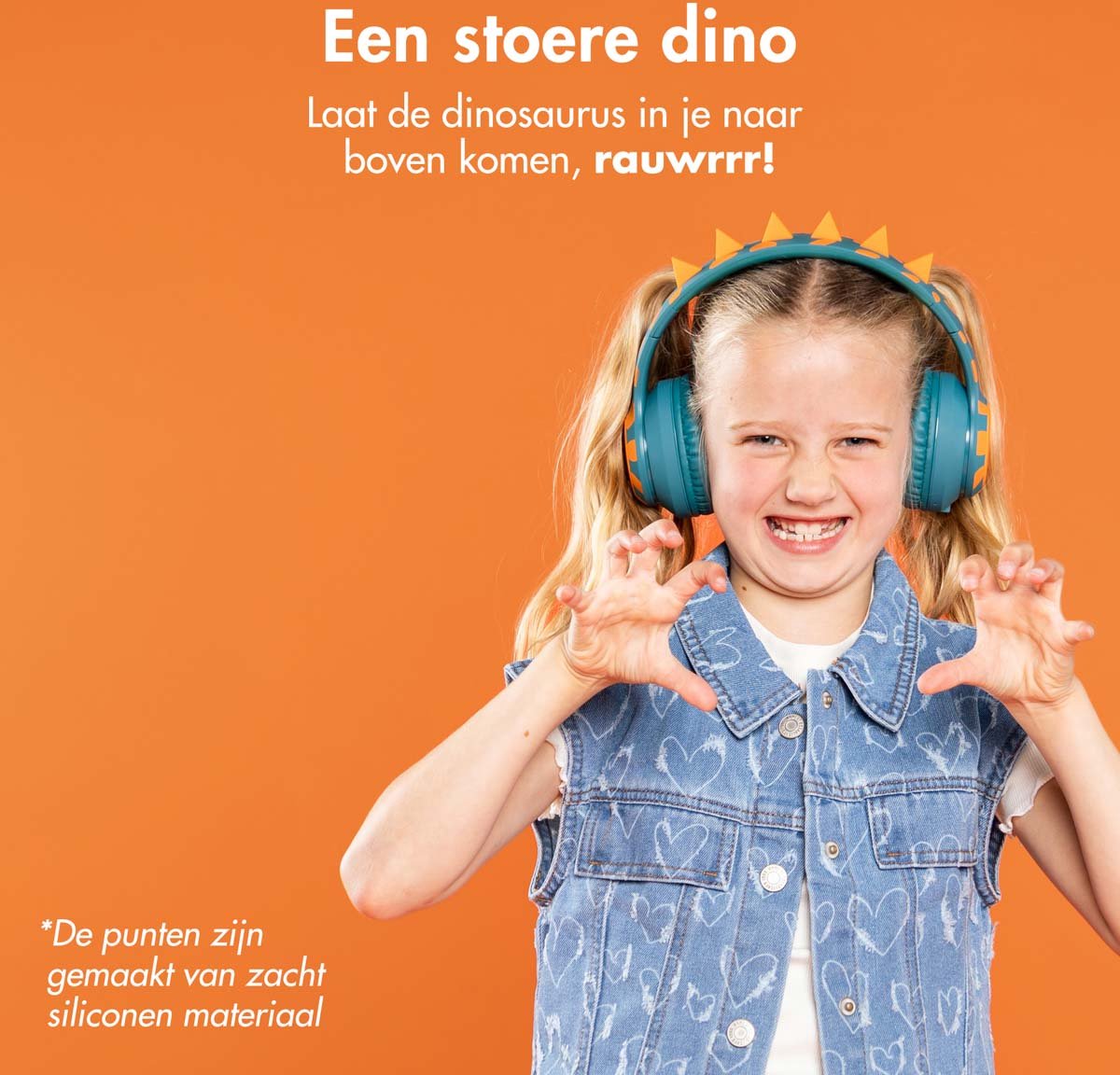 Afbeelding 2 van imoshion Kinder Koptelefoon Dino - Met Decibelbegrenzer - Bluetooth Koptelefoon Kinderen - Draadloze Over-Ear Hoofdtelefoon - Petrol Green / Orange