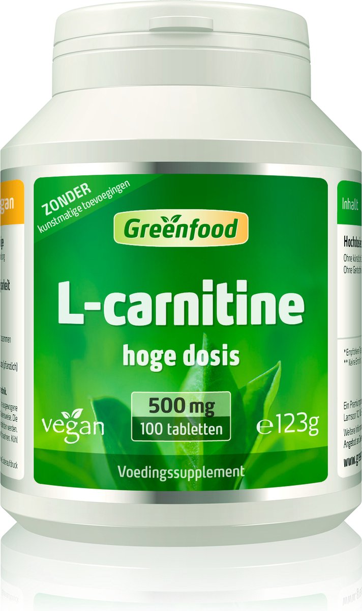 Goedkoopste Greenfood L-Carnitine, 500 mg, 100 tabletten, hoog gedoseerd, veganistisch - verkregen door fermentatie. Zonder kunstmatige toevoegingen. Zonder genetische manipulatie.