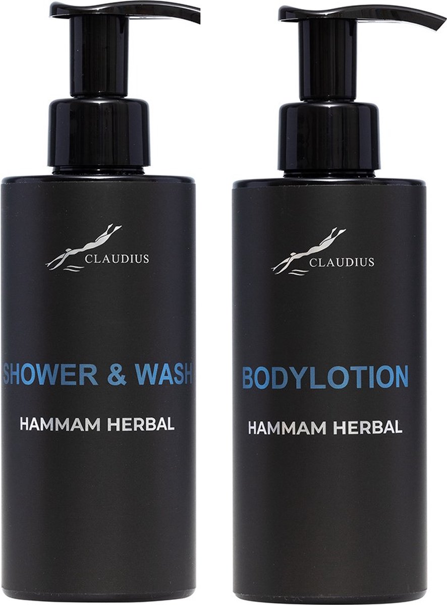 Goedkoopste Douchepakket Hammam Herbal - Shower & Wash Bodylotion - 300 ml per fles - bodycare - luxe fles - set van 2 stuks - Cadeau