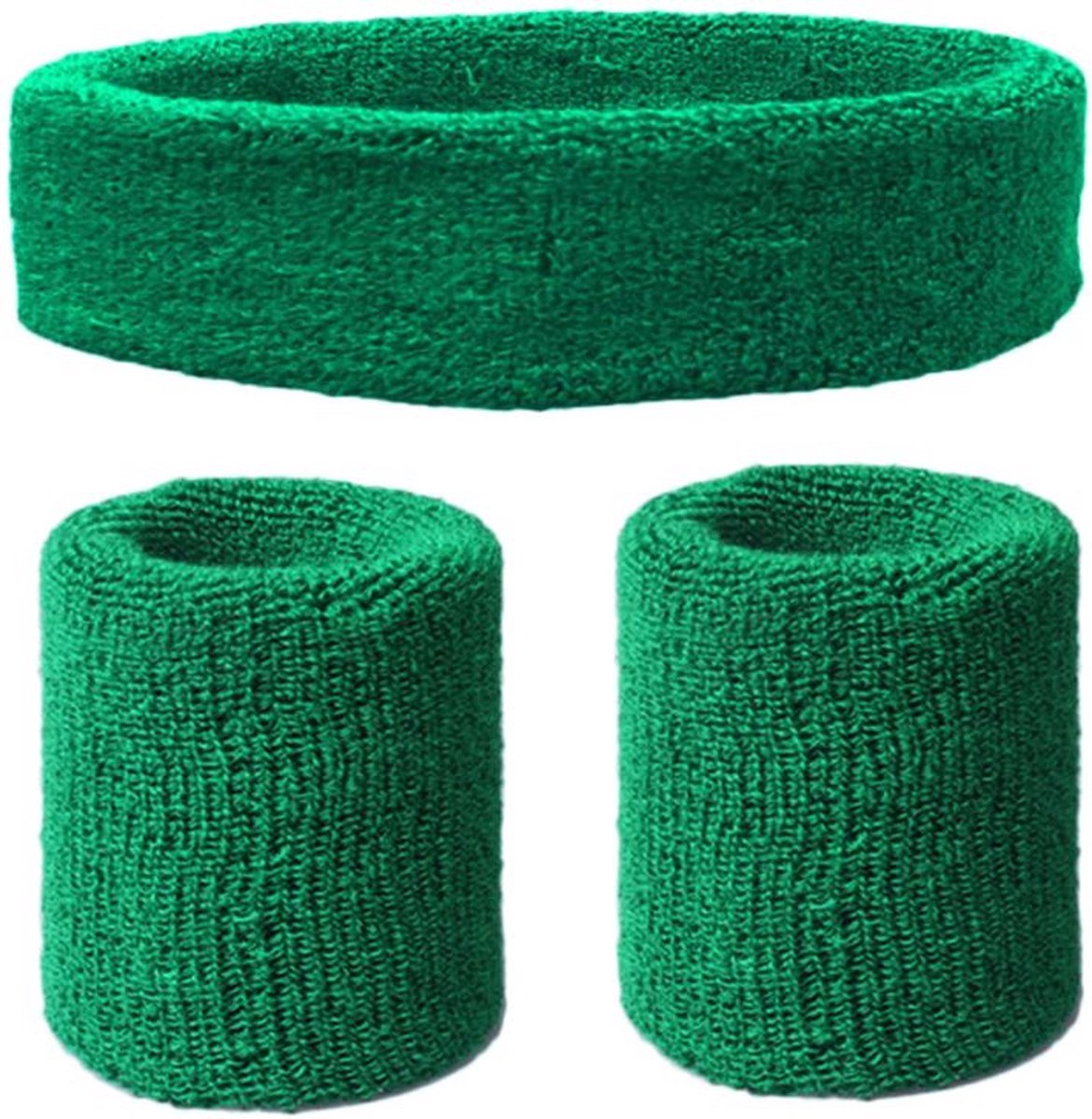Scoby - Zweetbandjes set - Polsbandjes - Hoofdband - Sportband - 3 Delig - Groen
