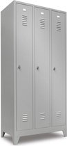 Armoire vestiaire industriel 3 parties bleu avec pieds et serrure à cylindre