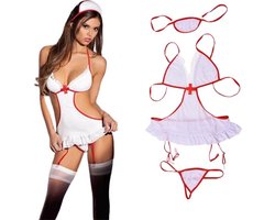 Rollenspel verpleegster - One size - Bodysuit - Slip - Hoofdband - XS t/m L