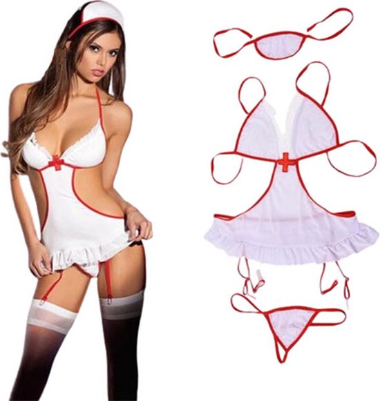 Erotische kleding verpleegster | maat XS t/m L | Sexy zuster | Uitdagende dokter | Rollenspel | BDSM | 4-delig | Ziekenhuis | Verkleedkleding | Dames | Voor Haar