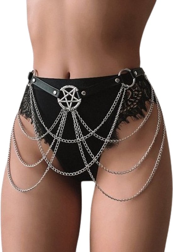 Foto: Pentagram heup sierraad ketting chain love chain pro verstelbaar lingerie bdsm sm gothic festival leer