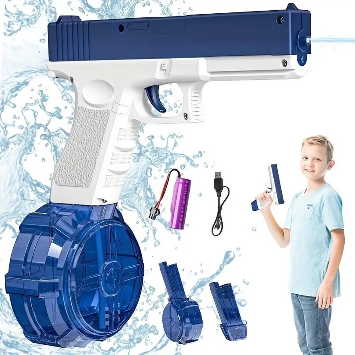 Edmondo Elektrisch Waterpistool voor Jongens - Super Soaker - Glock - Waterblaster - Buitenspeelgoed - Kunststof - Automatisch Waterpistool - Watergeweer - Watergun - Kleur Blauw