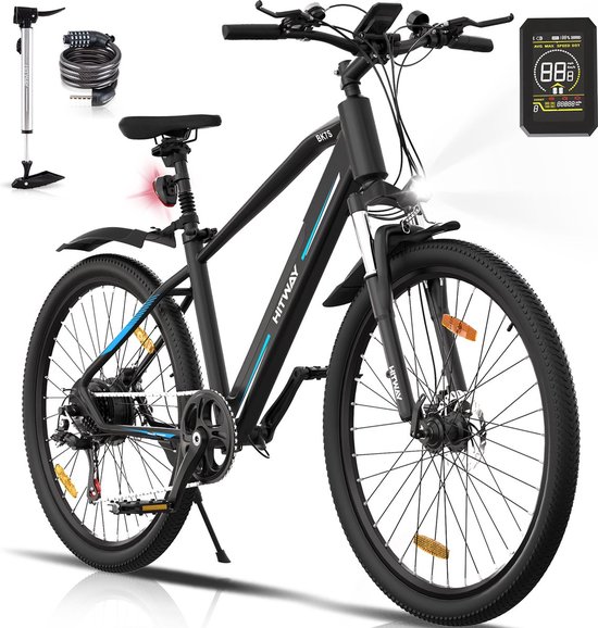 Hitway Elektrische Fiets BK7S - Trendy 26Inch Mountain EBike met Afneembare 36V 12Ah Lithium Batterij - City Commuter E-Bike met 250W Motor - 7 Versnellingen - IP54 Waterdicht
