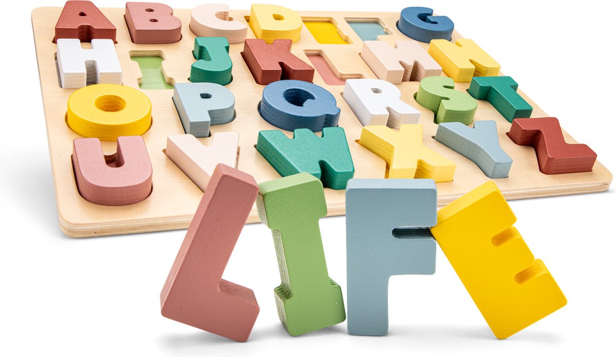 Woet® Houten Alfabet Puzzel - ABC Hoofdletters A t/m Z - Kleurrijke Educatieve Legpuzzel - Alfabet Leren - FSC - Peuterspeelgoed - Vanaf 2 Jaar — afbeelding 4
